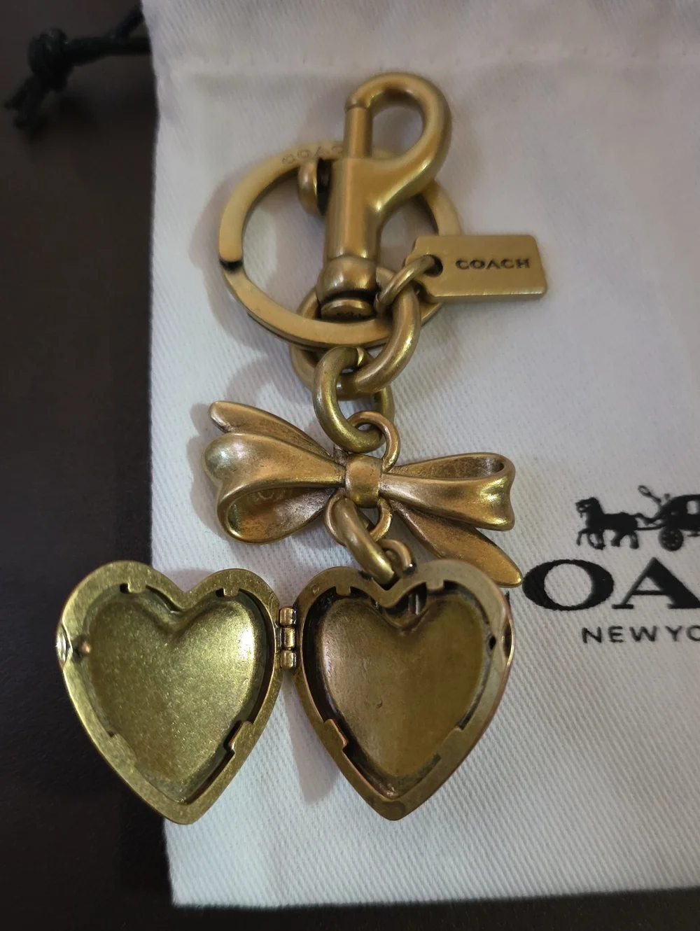 Coach Heart Charm Gold-Tone Locket Opens For Pic/ Lock Of Hair Nwot W/ Dusty